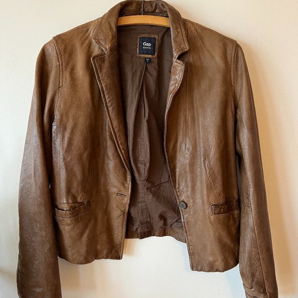 Vintage Gap Brown Leather Blazer Jacket, Size M - Picture 2 of 7